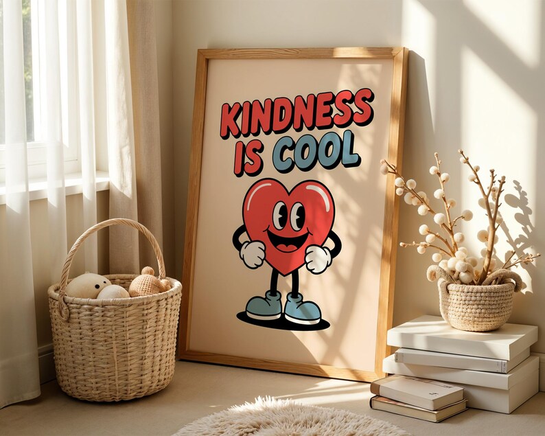 Kindness is Cool Wall Art – Retro Heart Character Printable Poster ...