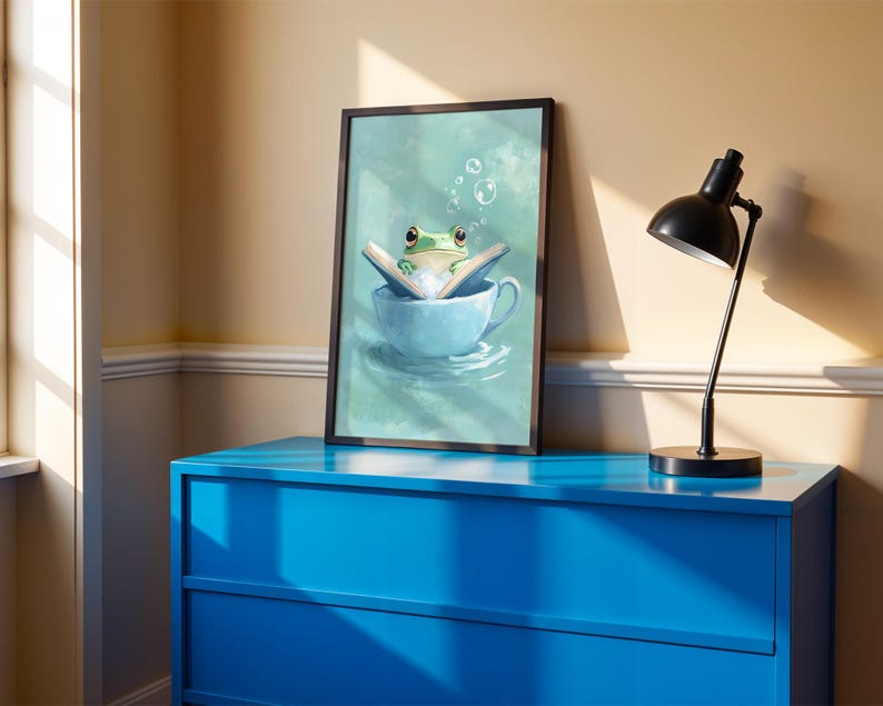 Aqua nursery printable with reading frog