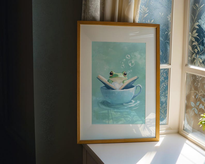 Book-loving frog digital art download