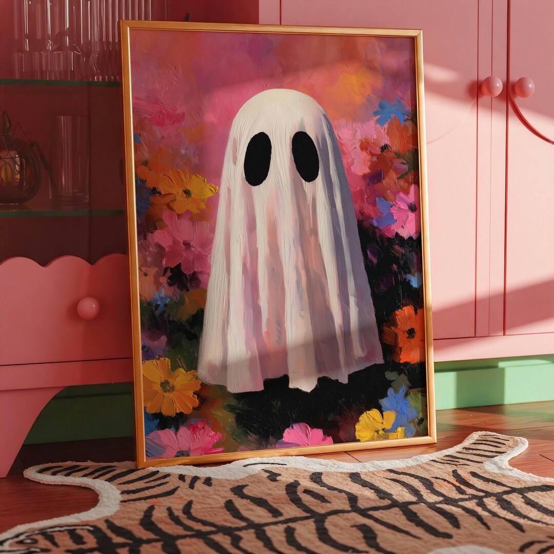 Floral Ghost Wall Art Print | Halloween Printable Decor | Colorful ...