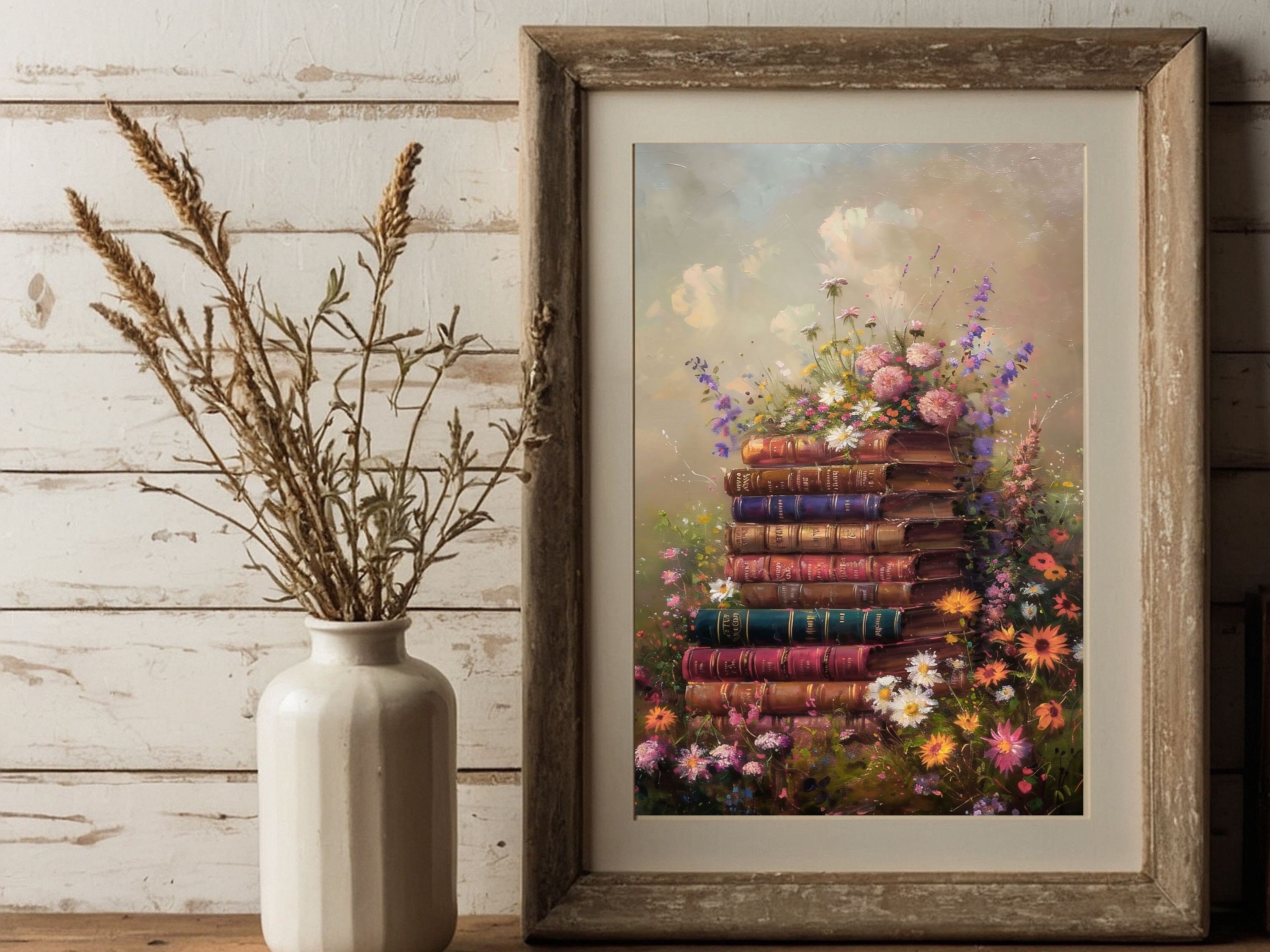 Photo inspiration: Visual Reference: Whimsical Wildflower Library Aged Books And Florals Digital Art Rustic