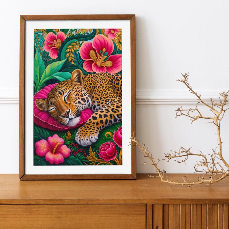 Maximalist Sleeping Leopard Digital Download Vibrant Tropical Jungle