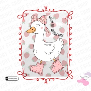 Art numérique Silly Goose, impression fraise pour chemise, rêve grand animal imprimable, drôle, clipart noeud, carte d'affirmation positive