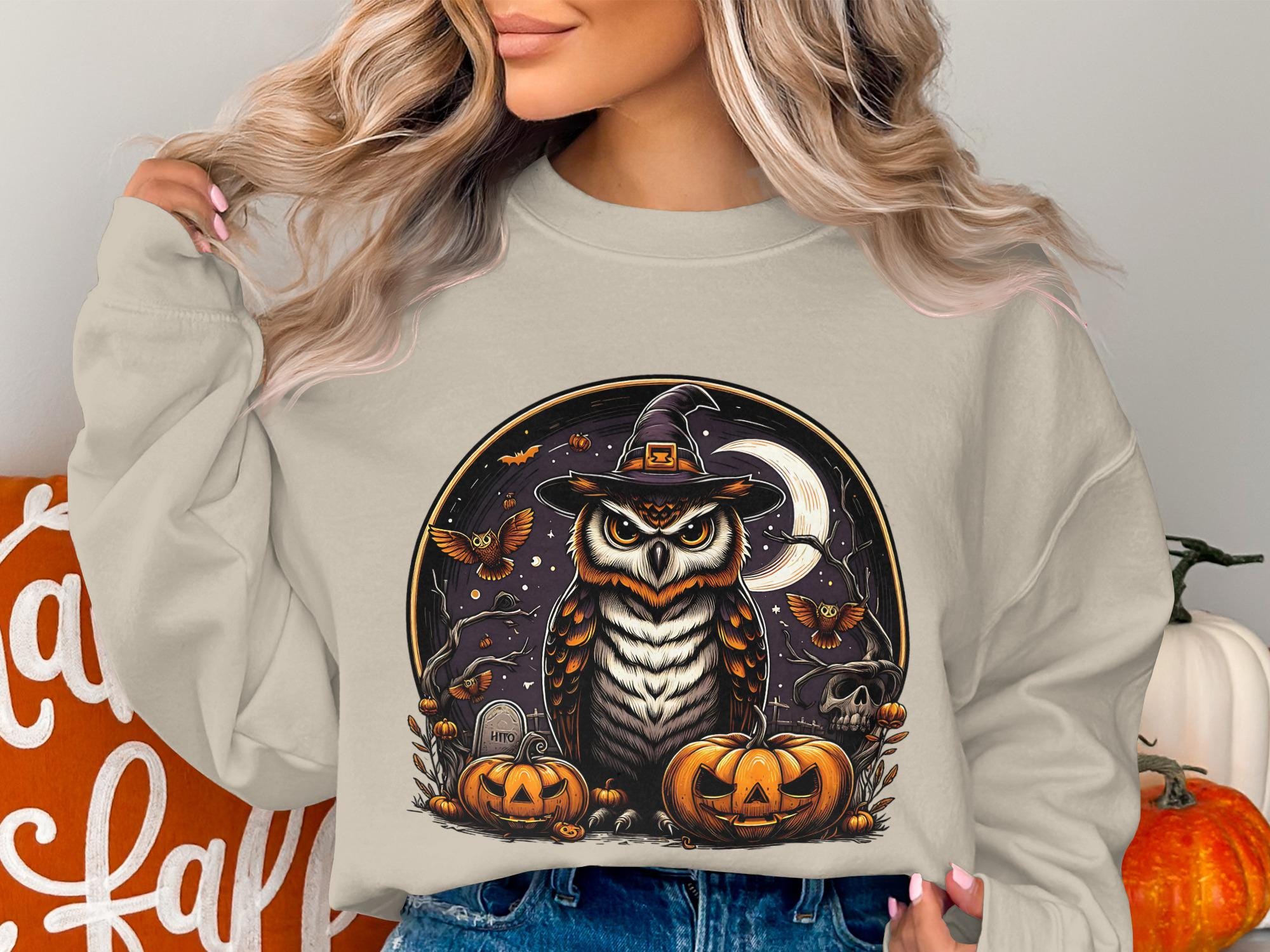 Halloween Owl Witch PNG, Digital Download, Spooky Pumpkins, Witch Hat Bird Clip Art for T-shirts, Su