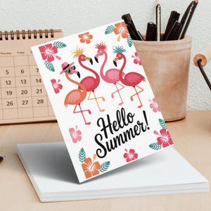 Tarjeta de invitación de flamenco de verano, archivo PNG de fiesta tropical, descarga digital, tarjeta imprimible de verano, tarjetas de celebración únicas