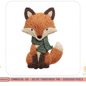 Latch Hook Yarn Faux Embroidery Fox Design, Holiday Animal Png, Holiday Bow Shirt Faux Crochet Sublimation Png