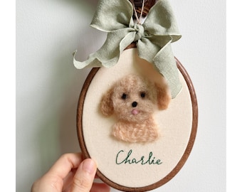 Marco de retrato de perro de fieltro personalizado, arte de perro hecho a mano con fieltro de aguja, regalo de bordado personalizado para mascota, recuerdo de reliquia de mascota, regalo de Pascua