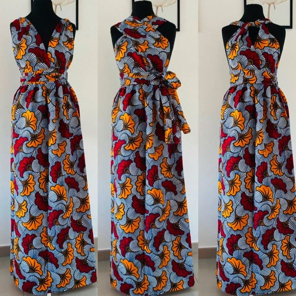 Robe africaine convertible - robe Ankara style - Robe maxi en wax - Robe Ankara