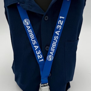Airbus 321 A321 Blue Aviation Lanyard, Seat Belt Buckle, pilot id Flight Crew