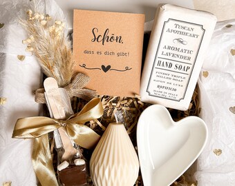 Geschenkbox für Frauen mit Kerze, Seife, Schokolade, Herz für Mama, Schwester, Freundin Geschenk Muttertag, Geburtstag | Geschenkset