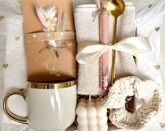 Geschenkbox für Frauen mit Tasse, Kerze, Badesalz, Karte für Mama, Freundin | Geschenkset für Geburtstag, Muttertag | Geschenkidee Auszeit