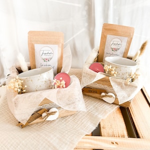 Geschenkset für Frauen im Holzkorb Geschenk mit Tasse, Tee, Badesalz Wellness Geschenkkorb für Geburtstag Mama Geburtstagsgeschenk Freundin