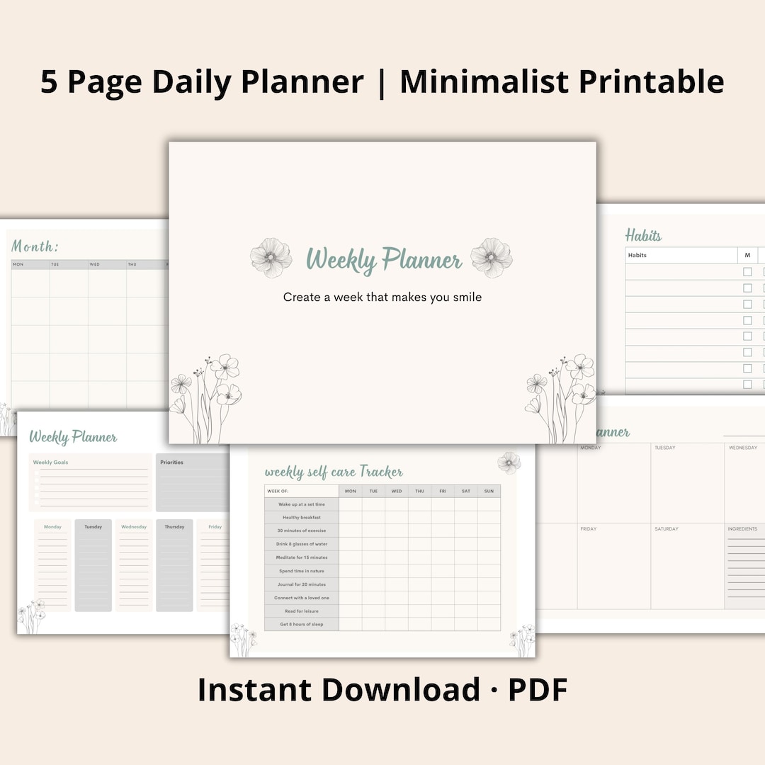 Weekly Planner Printable Kit Sage Green Floral (PDF) - Etsy