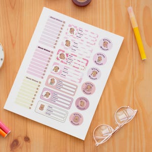 Capybara School Labels: Editable Name Tag Stickers (PDF Canva Template