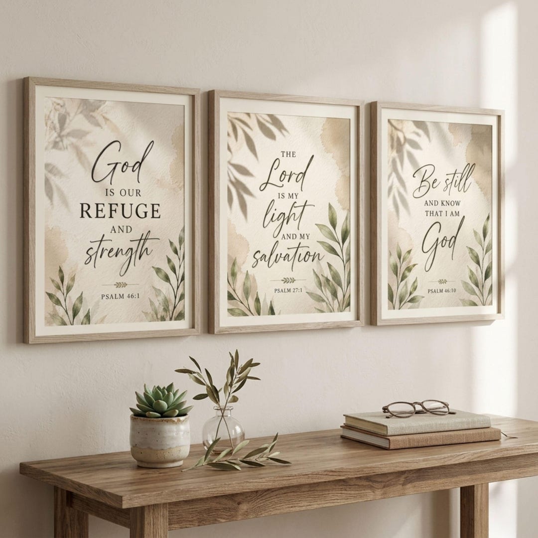Christian Wall Art Printable | Bible Verse Wall Art Set of 3 | Neutral ...