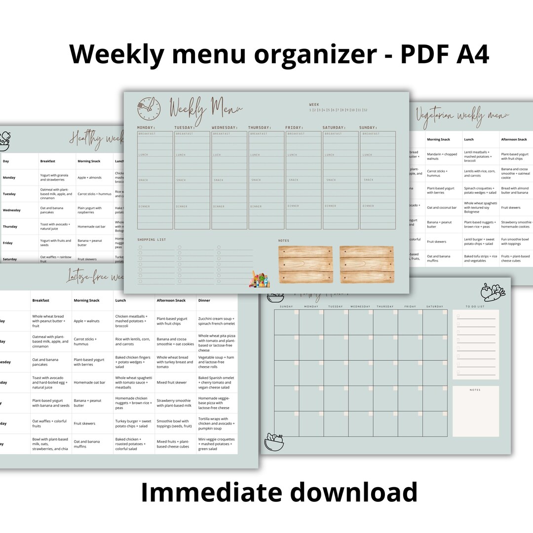 Menu Sheet.pdf Weekly Meal Planner Printable • 2 Color Versions + Healthy Menus ...