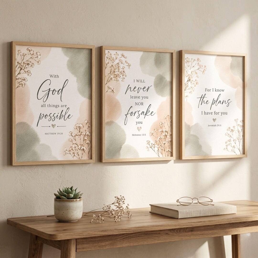 Neutral Christian Wall Art Printable Set of 3 |bible Verse Wall Decor ...