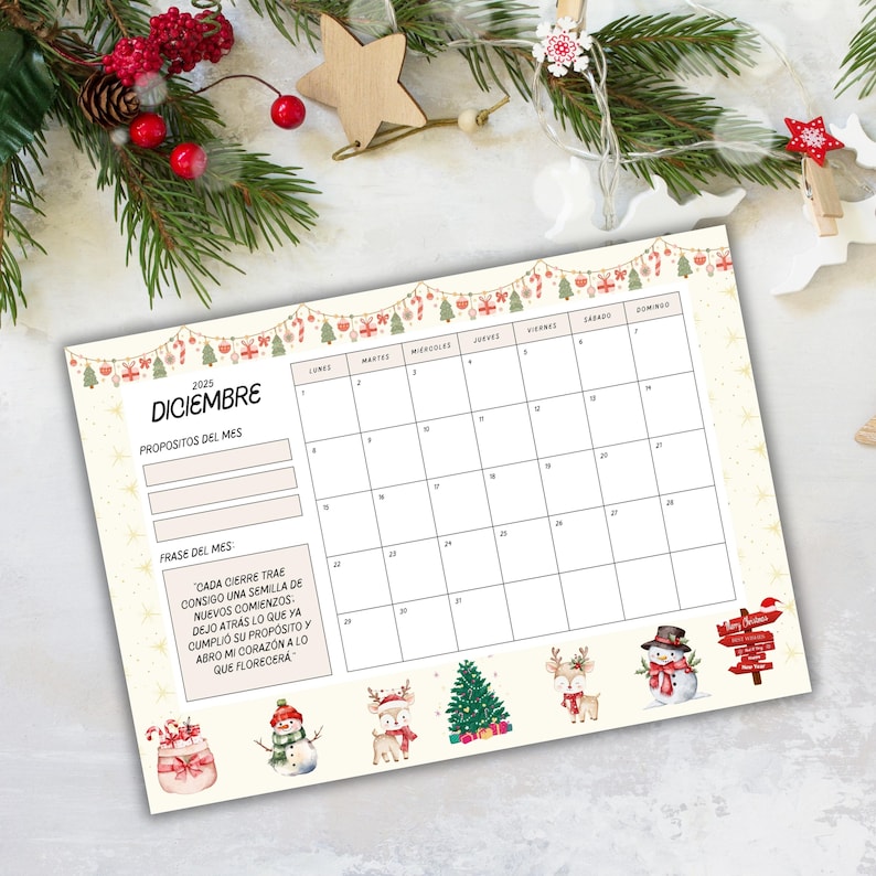 Calendario Diciembre 2025 Para Imprimir | Planner Navideño PDF A4 ...