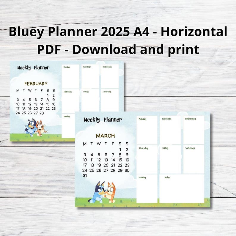 Bluey Weekly Planner 2025 Monthly Planner, Goals, and Onepage Calendar 12 Months, Monthly Goals
