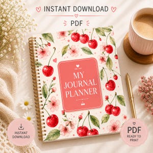 Digital planerare utskrivbar, Cherry Planner, GoodNotes-planerare, daglig veckovis månadsplanerare, odaterad PDF, planeringspaket för direktnedladdning