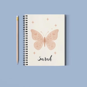 Boho Butterfly Spiral Notebook - Ruled Line, Personalizable Gift for Her, Birthday Present, Custom Name Journal, Rustic Diary