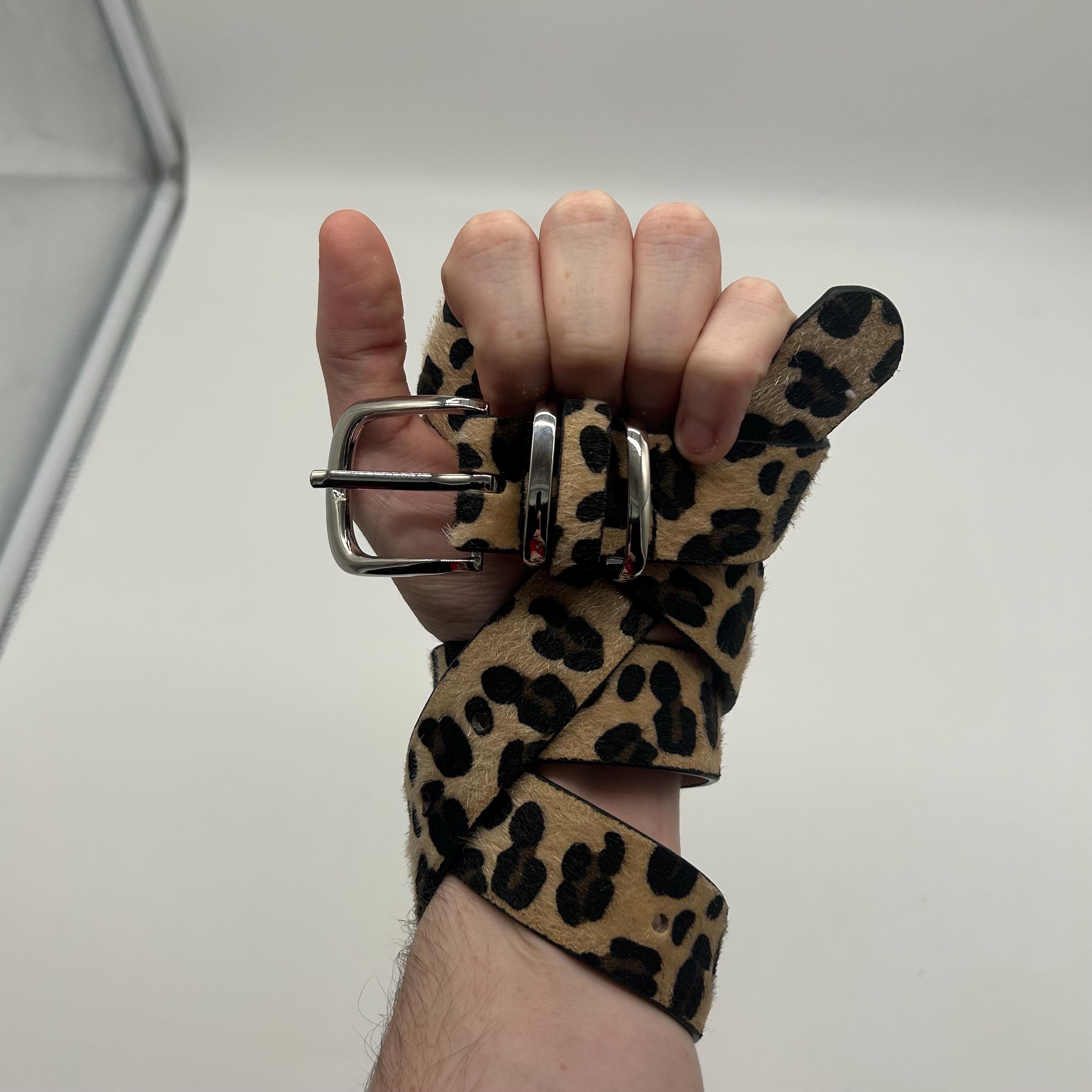 Y2K Leopard Print Belt – Grunge Animal Print Faux Fur Belt