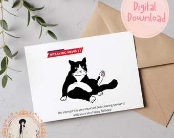 Funny Cat Birthday Card | Happy Birthday Cat Lover | Printable Birthday Card