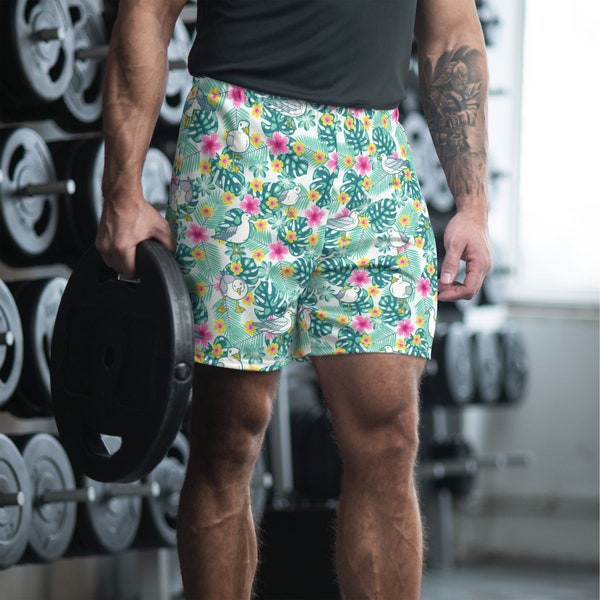 Seagull Swim trunks | Men's Athletic Beachwear | Floral Print Trunks With Seagulls | Seagull Swimwear