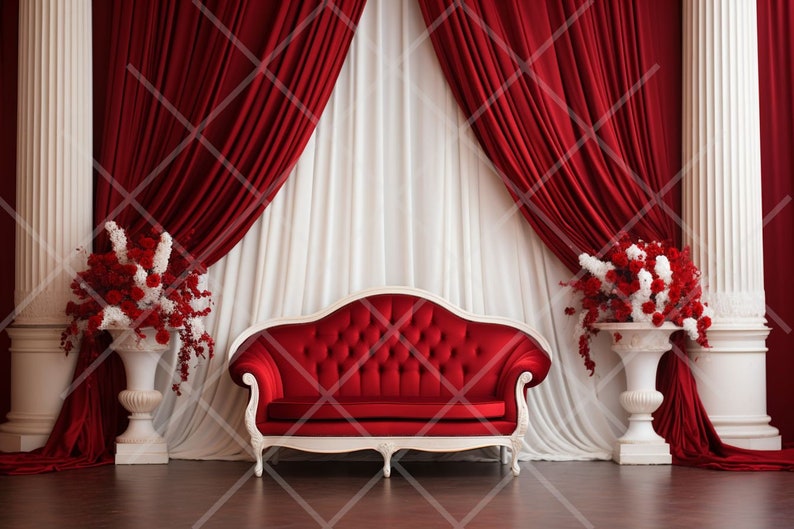 Couch Digital Backdrop Bundle, Sofa Backdrop, Couch Backdrop, Red White Photography Backdrop