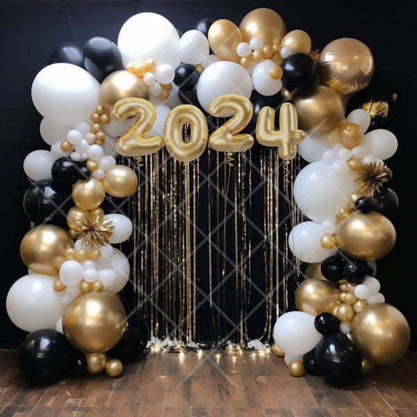 New Years Digital Backdrop 2024, New Years Background, Photography Digital Backdrop, Black and Gold Backdrop, includes Bonus Backdrop