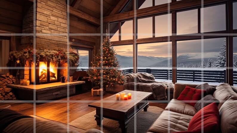 Christmas Cabin Zoom Backgrounds: Holiday Living Room Bundle (digital ...