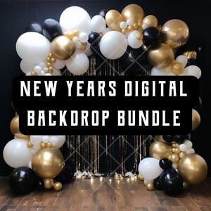 New Years Digital Backdrop Bundle, New Years Backgrounds, Photography Digital Backdrop, Black and Gold Backdrops, Bundle of 4