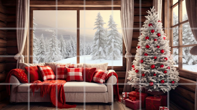 Christmas Cabin Zoom Backgrounds: Holiday Living Room Bundle (digital ...