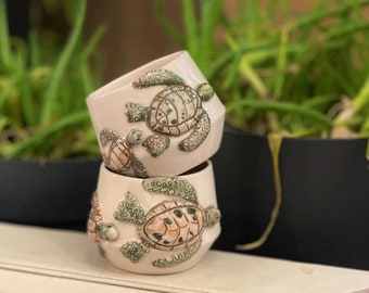 Taza de cerámica hecha a mano con forma de tortuga marina: Taza de café náutica