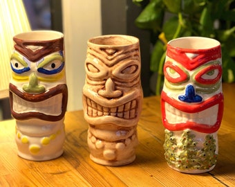 Tiki Mug, Christmas Tiki Mug, Handmade Ceramic Tiki Mug, Tiki Cocktails, Colorful Hand painted Ceramic, Ceramic Tiki Cups , Tiki Decor