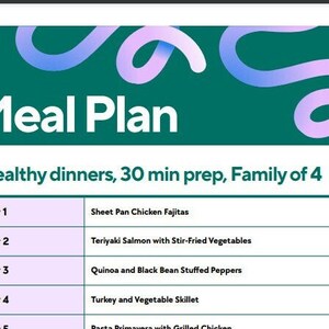 5 Dinner Meal Plan for Family of 4, 30 min Prep, Plan 1