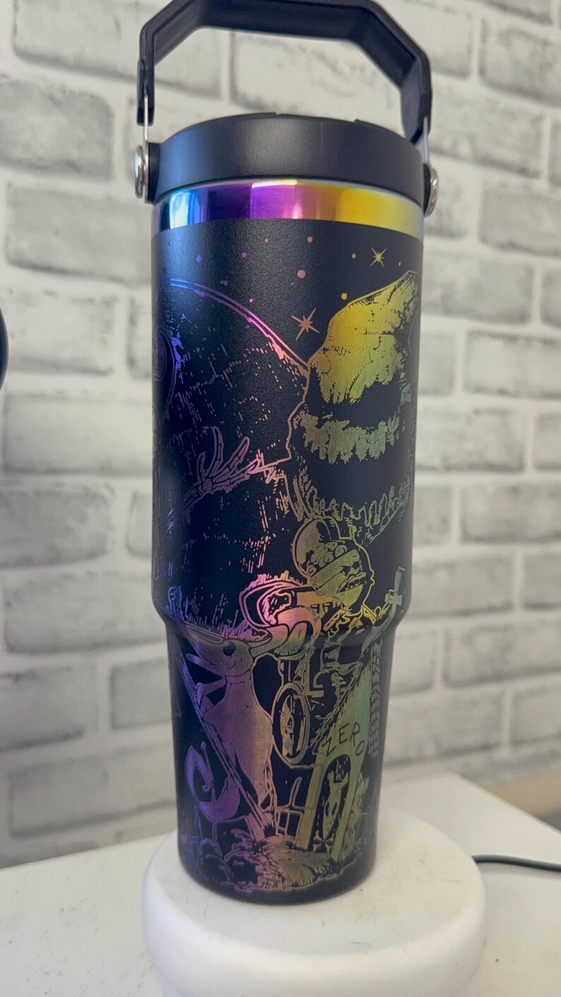 Pesadilla antes de Navidad - Vaso de 30 oz con tapa abatible de Jack y Sally * Vaso de Halloween * Imitación de Stanley * Navidad * Grabado láser imagen 13