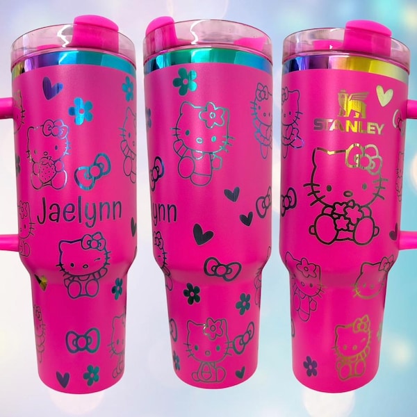 Hello Kitty lasergraverad mugg *regnbåge * guld * kopparlock * som Stanley 40oz mugg