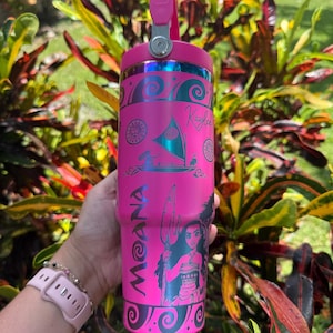 Moana Tumbler * Moana 2 Cup * Moana Engrave design * Similar to stanely ice flow * girl cup * laser engrave * 30 oz Flip lid Hot pink/rainbow
