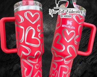 Hearts Tumbler * laser engraved cup *rainbow * gold* copper top* like Stanley 40oz cup * valentines cup * heart Stanley dupe