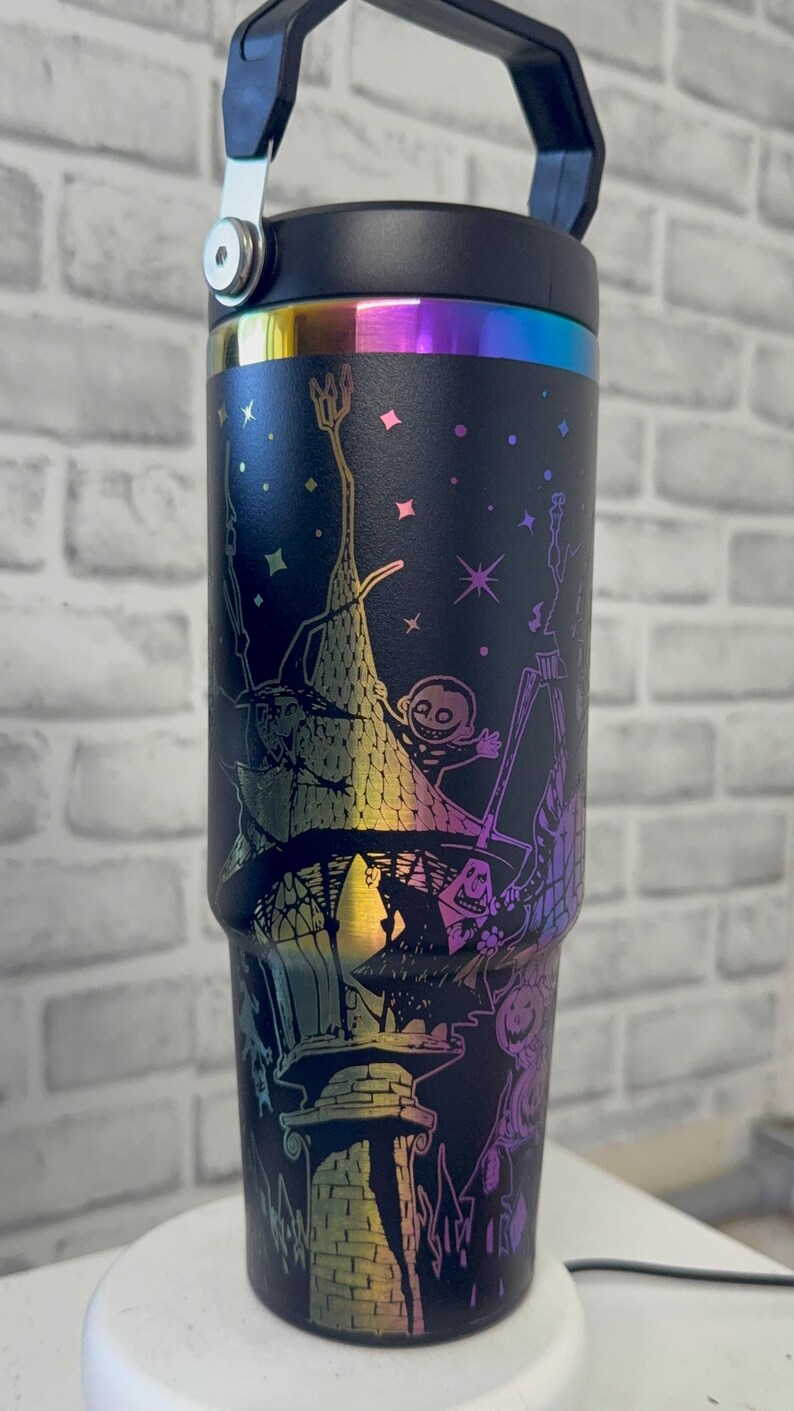 Pesadilla antes de Navidad - Vaso de 30 oz con tapa abatible de Jack y Sally * Vaso de Halloween * Imitación de Stanley * Navidad * Grabado láser imagen 12