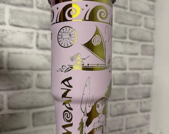 Vaso Moana * 2 tazas Moana * Diseño grabado Moana * Similar a Stanely Ice Flow * Taza para niña * Grabado láser * Tapa abatible de 30 oz