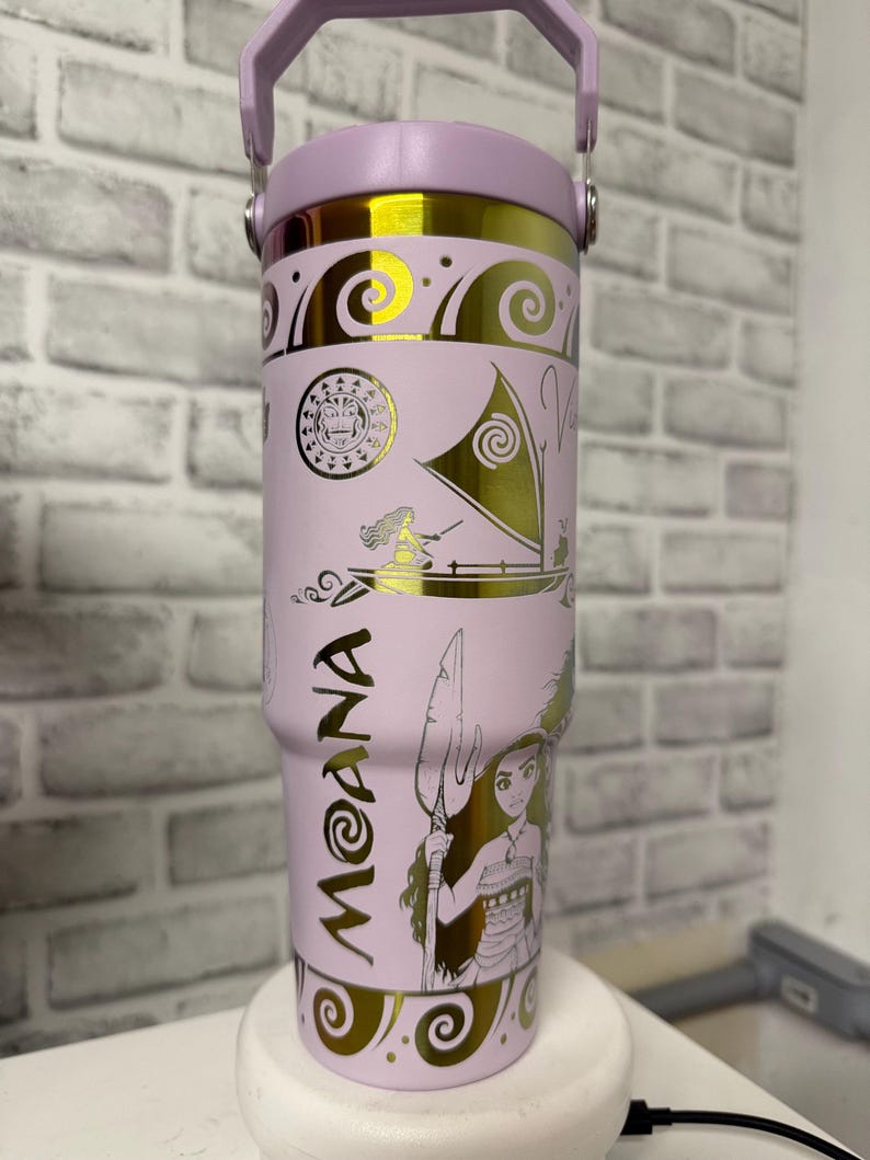 Moana Tumbler * Moana 2 Cup * Moana Engrave design * Similar to stanely ice flow * girl cup * laser engrave * 30 oz Flip lid image 1