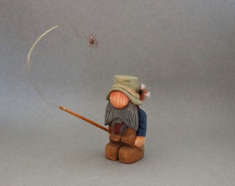 Gnome Style Fly Fisherman Gnomebilly! Hand Carved!