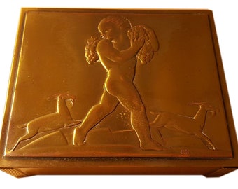 1930s Rockwell Kent Bacchus Cigarette Box for Chase Chrome & Brass