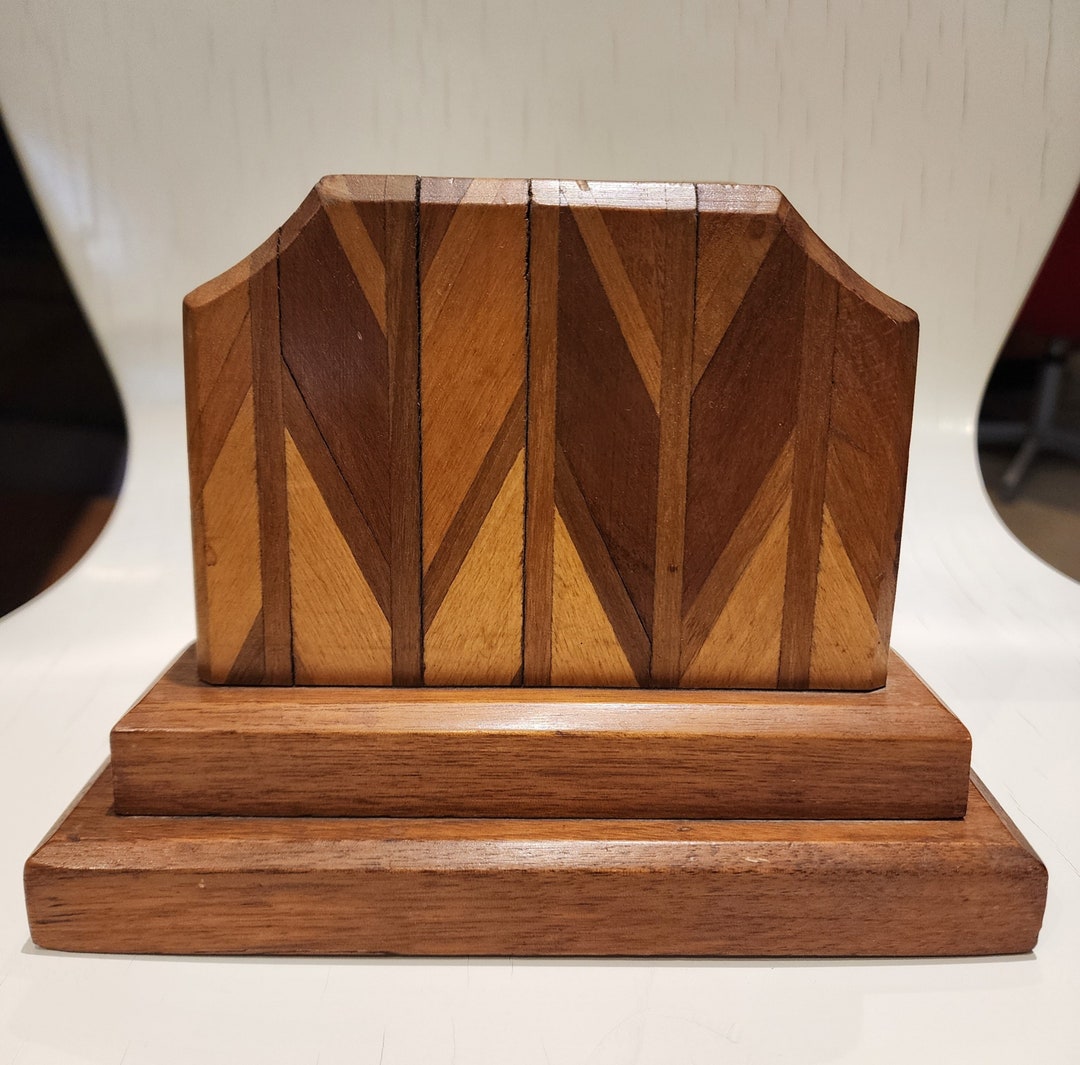 View of Art Deco Wooden Bookends, Mahogany and Maple Featuring a Walnut Base - Etsy
