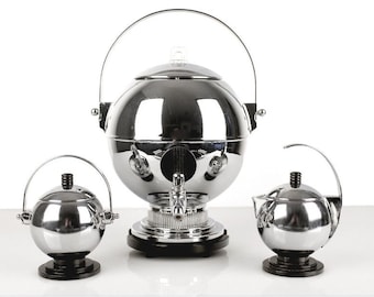 1930s Manning Bowman Harmony Coffee Set, Saarinen Modernist