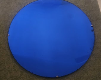 1930s Art Deco 25.5 Diameter Cobalt Mirror