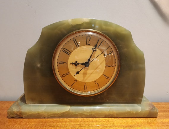 Art Deco Whitehall Hammond Synchronous Movement Green Onyx and