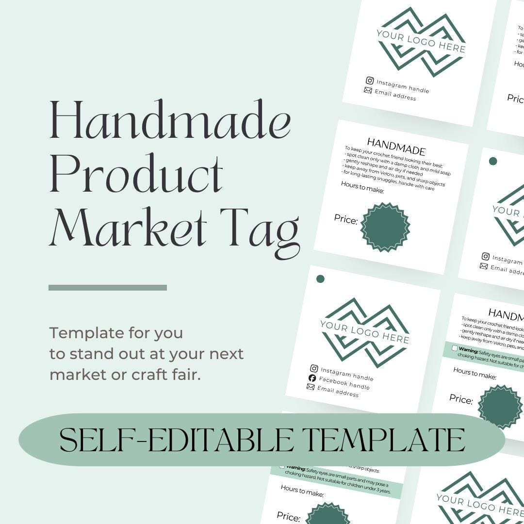 Self Edit Handmade Product Tag Template for Canva | Editable Craft Fair ...